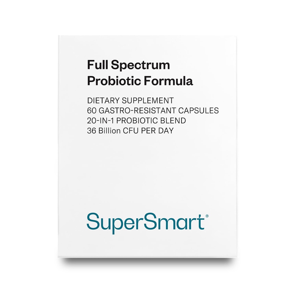 Supersmart Vollspektrum Probiotische Formel 36 Milliarden CFU pro Tag (20-in-1-Komplex) - mit Lactobacillus Reuteri, Gasseri, Rhamnosus, Crispatus | Nicht-GVO & Glutenfrei - 60 Vegetarische Kapseln