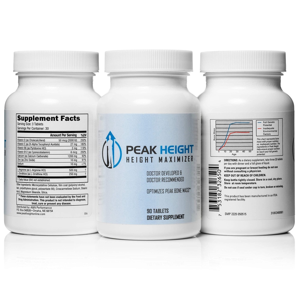 1 Grow Taller Height Pill Supplement-Peak Height 6 Monate Supply-Height Supplement-Doctor Empfohlen, 90 Tabletten (Packung von 6)