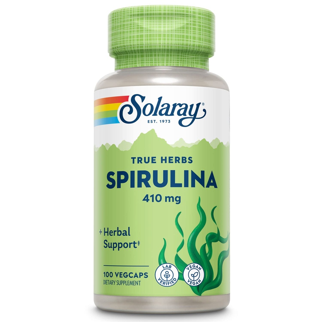 SOLARAY Spirulina 410mg | Algen Superfood unterstützt Energie, Vitalität und allgemeine Gesundheit | 100ct, 100 Serv.