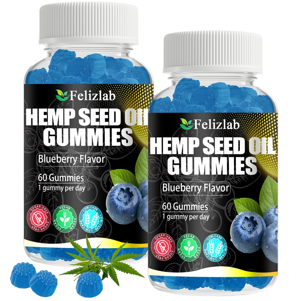 Gummies de chanvre pour la douleur du sommeil Anxiété -120 Récipient à base d'huile de chanvre naturel extrait Gummy avec Oméga & Vitamine B pour la détente et la paix - en forme de framboise (arôme de bleuet)