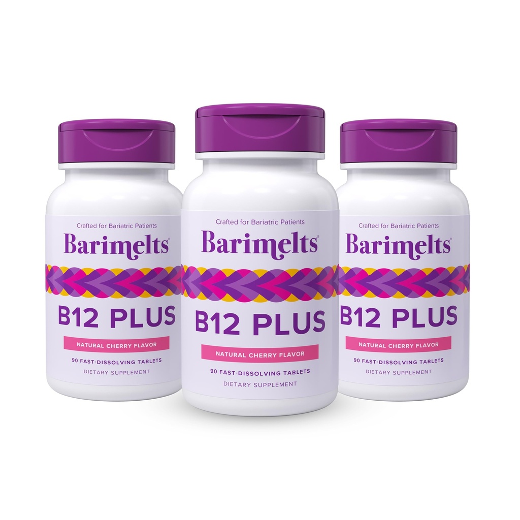 BariMelts Vitamin B12 Plus, 270 schnell auflösende Tabletten (9-Monats-Versorgung), zuckerfreie bariatrische Vitamine für Frauen, umfasst B12, B6, Folat und Biotin, natürlichen Kirschgeschmack