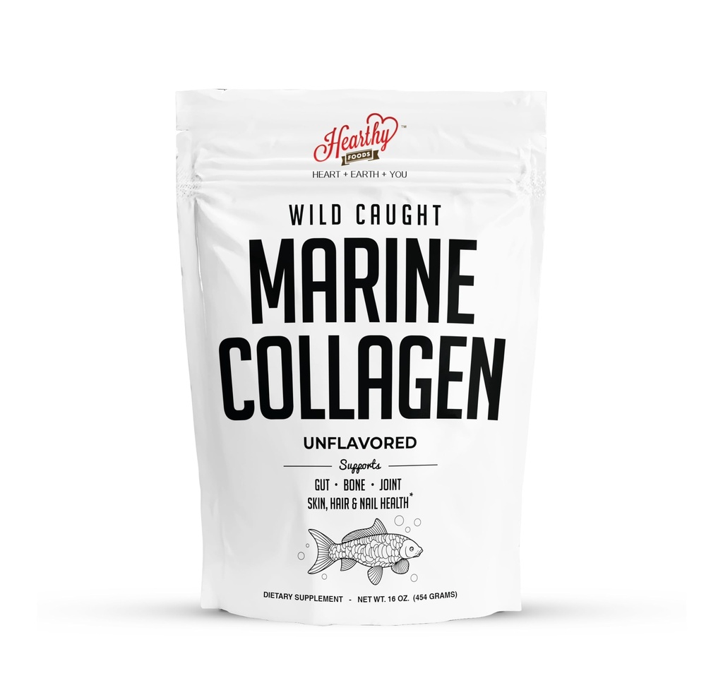 ALIMENTS SAINTS Poudre de collagène marin 16 Oz - provenant de poissons sauvages, pescatarien, certifié Keto et non-OGM vérifié - facile à mélanger dans l'eau - 45 portions