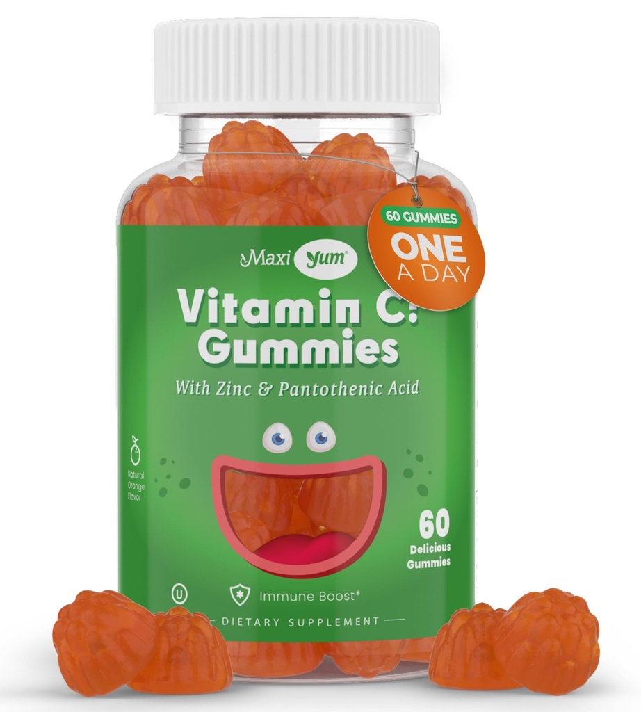 Maxi-Gesundheit Vitamin C Gummis mit Zink - Maxi-Gesundheit Vitamin C mit Zink für Kinder und Erwachsene - Atemunterstützung und Immun-Booster - keine Konservierungsstoffe und künstliche Aromen - 60 Frucht geformte Gummis