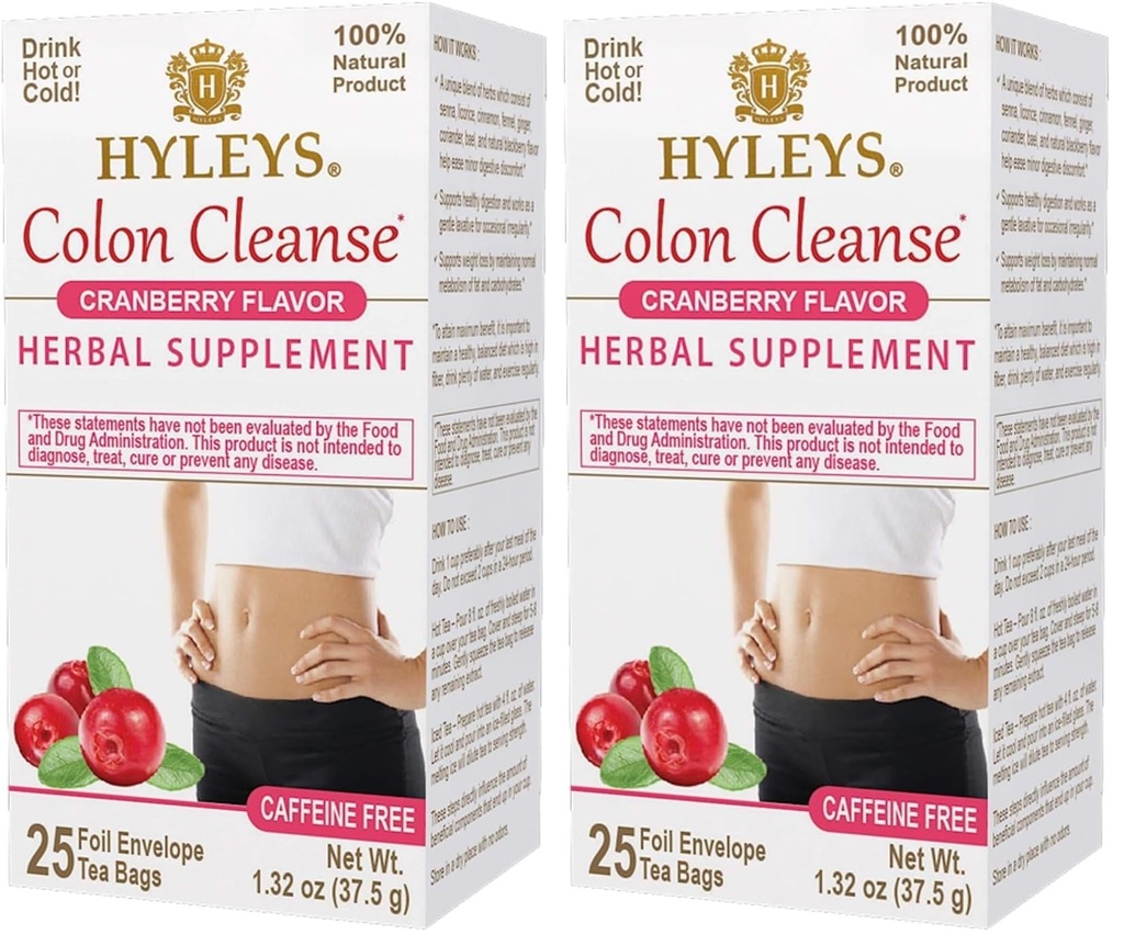 Hyleys Colon Reinigen Tee Cranberry Geschmack - 25 Teebeutel (2 Packung)
