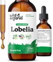 Wild & Organic Lobelia Tinktur - Kräuter Lung Cleanse und Detox - Flüssige Lobelia Extrakt Ergänzung - Vegan, Zucker & Alkoholfreie Kräutertropfen - 2 fl oz