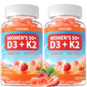 Supplément Vitamine D3 K2 Gummies pour les femmes 50+: Vitamine biologique D3 5000 UI + K2 (MK-7) 120 mcg avec 500mg Omega-3, 400mg Calcium, CoQ10 pour la santé immunitaire - Extra Force pour les adultes(120Contenu)
