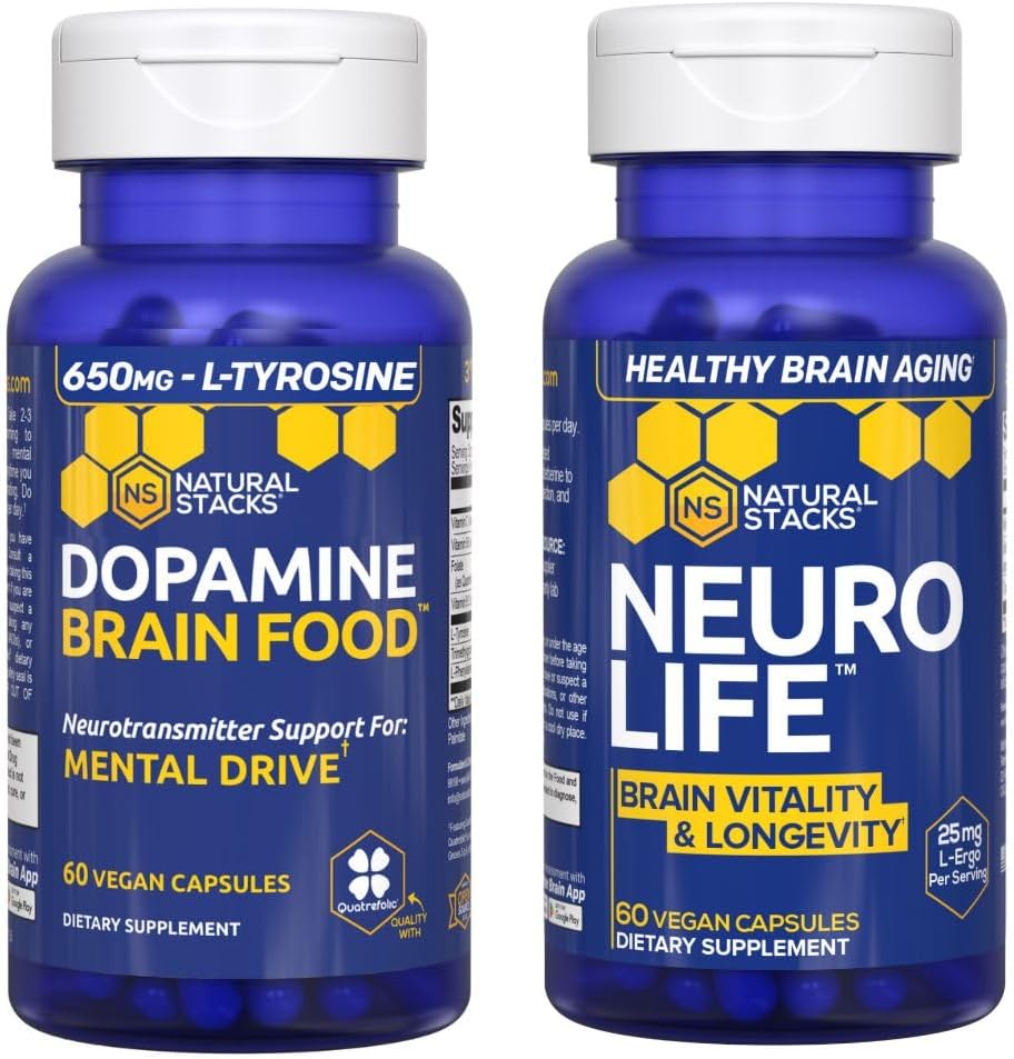 NATURAL STACKS NeuroLife + Dopamine Brain Food Bundle - unterstützt Mental Drive & Brain Longevity* - 120 Gesamtkapseln