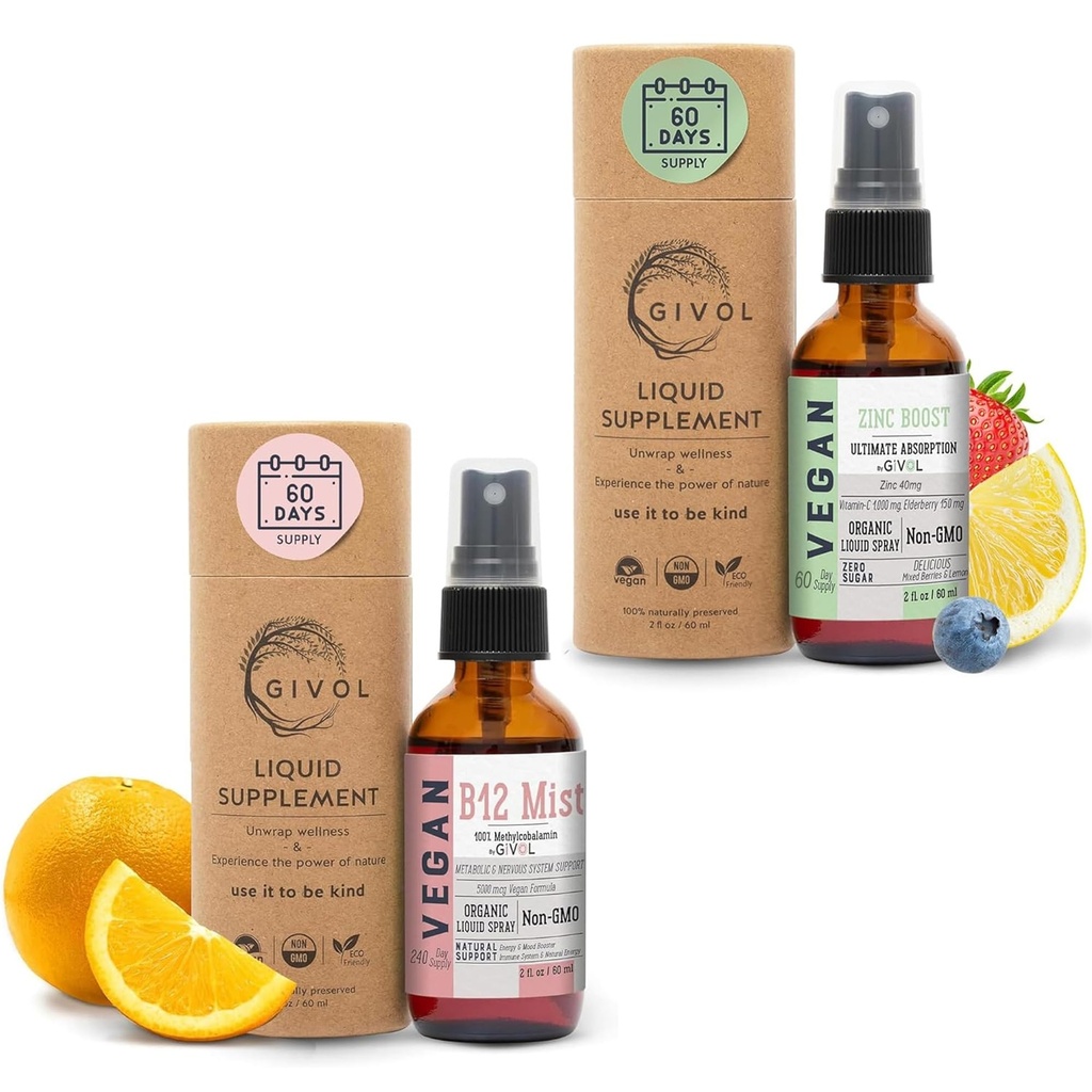 Bio Vegan Vitamin B12 Supplement Liquid Mist für schnelle Absorption 5.000mcg Methylcobalamin und ZINC Boost Mist 40mg (Extra Strength) - Zuckerfrei mit VIT C und Elderberry Extract - Non-GMO