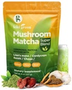KIKI Green Mushroom Matcha Super Blend - Matcha Powder with Lion's Mane, Chaga, Reishi, Cordyceps - Mushroom Coffee Alternative for Energy, Focus, Immunity - 8 oz, 40 Servings