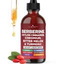 Berberin mit Ceylon Cinnamon Supplement Liquid Drops + Bitter Melon Extract, Glucomannan, Gymnema, Chrom, Kurkuma, Panax Ginseng, Moringa- 2 OZ