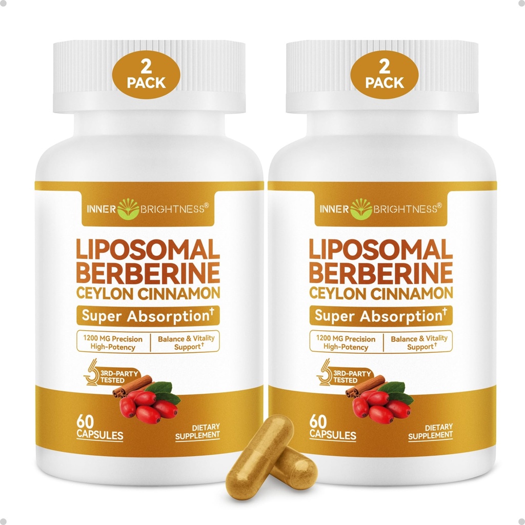 Berbérine liposomale avec cannelle Ceylan - Supplément Berbérine à haute absorption, GLP-1 amical, soutien de la balance corporelle naturelle - Fabriqué aux États-Unis, laboratoire testé, non-OGM, 120 capsules de légumes