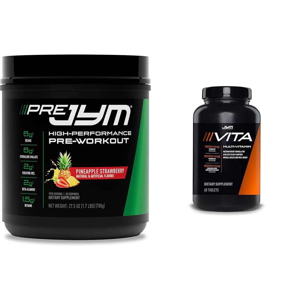 PRE JYM 30 portions Ananas Fraise et Vita JYM Sports Multivitamine 60 comprimés