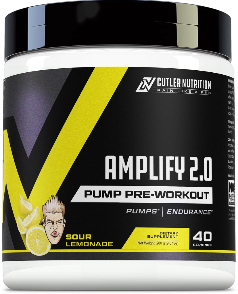 Cutler Nutrition Amplify Pompe pré-entraînement Booster d'oxyde nitrique sans caféine contenant de l'arginine et de la citrulline pré-entraînement pour les pompes maximales Sour Lemonade Saveur