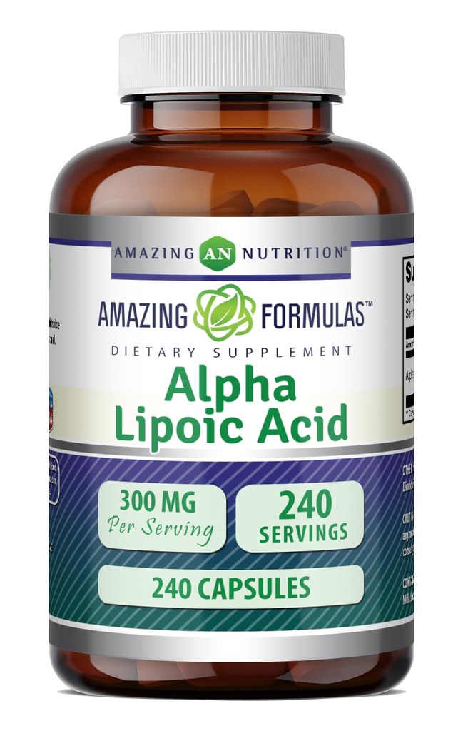 Formules étonnantes Alpha Lipoic Acid 300 mg Capsules Supplément , sans OGM , sans gluten , Fabriqué aux États-Unis (240 Nombre)
