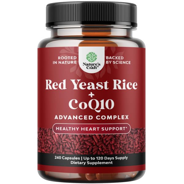 Riz de levure rouge avec supplément CoQ10 - Formule avancée pour le coeur sain et les niveaux de cholestérol sain pour les hommes et les femmes - Capsule de force supplémentaire avec riz de levure rouge 1200 mg Capsules avec compte CoQ10-240