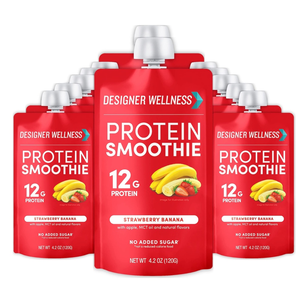 Designer Wellness Protein Smoothie, Real Fruit, 12g Protein, Low Carb, Zero Added Sugar, Gluten-Free, Non-GMO, Keine künstlichen Farben oder Flavors, Erdbeer Banana, 12 Count