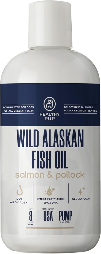 Wild Alaskan Lachsöl für Hunde mit Pollock - 8 Unzen Pollock und Lachsöl, Omega 3, EPA und DHA - Hunde Skin und Mantel Supplement - Made in USA
