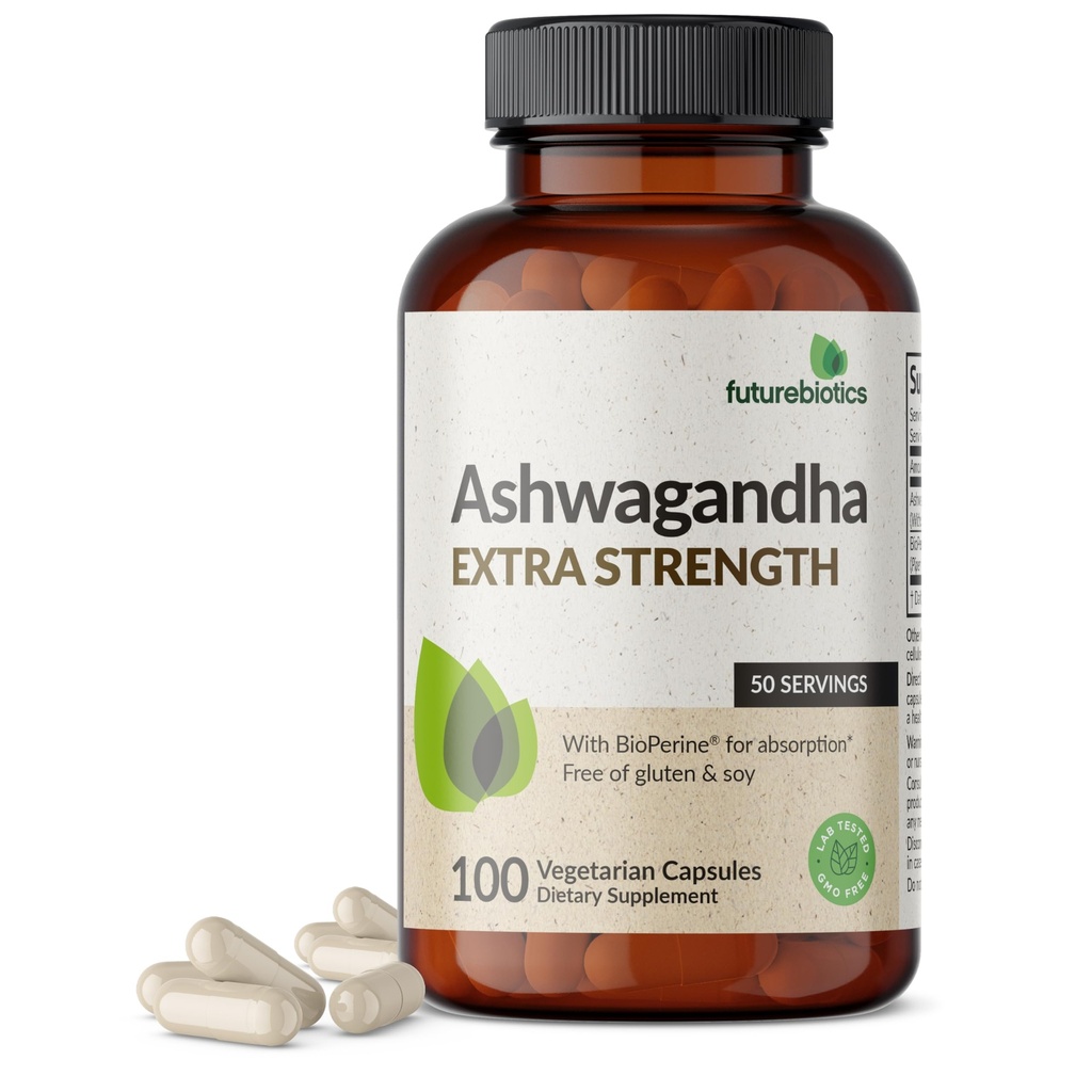 Futurebiotics Ashwagandha Extra Strength Stress & Mood Unterstützung mit BioPerine - Non GMO Formel, 100 Vegetarische Kapseln