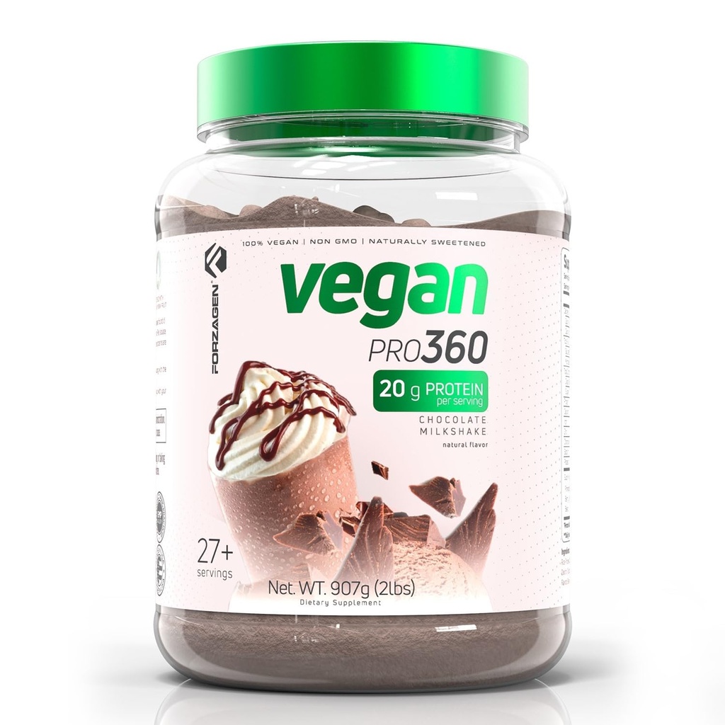 Protéines de Forzagen Vegan 360 2 Lbs 27 portions de protéines végétales extraites du quinoa, du riz brun et du pois, des protéines de lait, du soja et du gluten, nom OGM (Chocolate Milkshake)