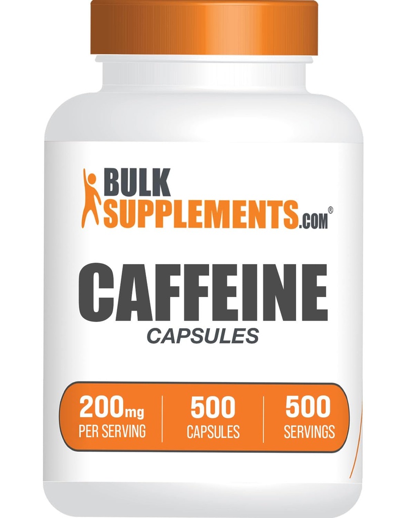 BulkSupplements.com Koffein 200mg Kapseln - Ergänzung für Energie Boost, Koffein Pillen 200mg - Glutenfrei, 1 Kapsel pro Servieren, 500 Zähler (Pack von 1)