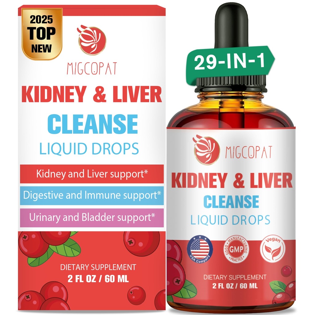 Kidney and Liver Cleanse Detox & Repair Drops, Cranberry und Milk Thistle Supplement mit Artichoke, Astragalus, Pferdeschwanz – Natürliche Kräuter für Leber, Niere, Urinary Tract, Blase, 60ml