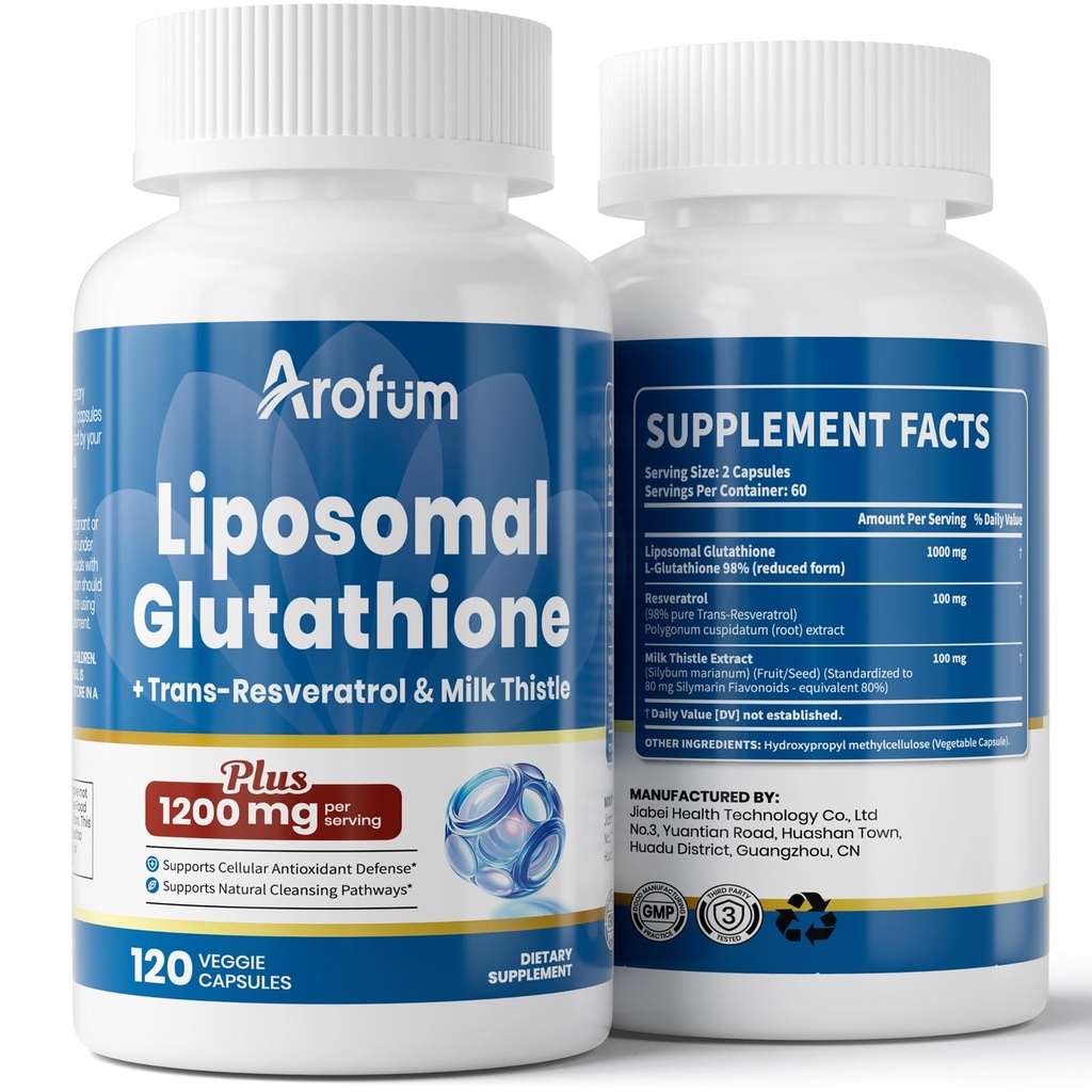 Glutathion liposomique 1000mg, avec resvératrol et chardon de lait.