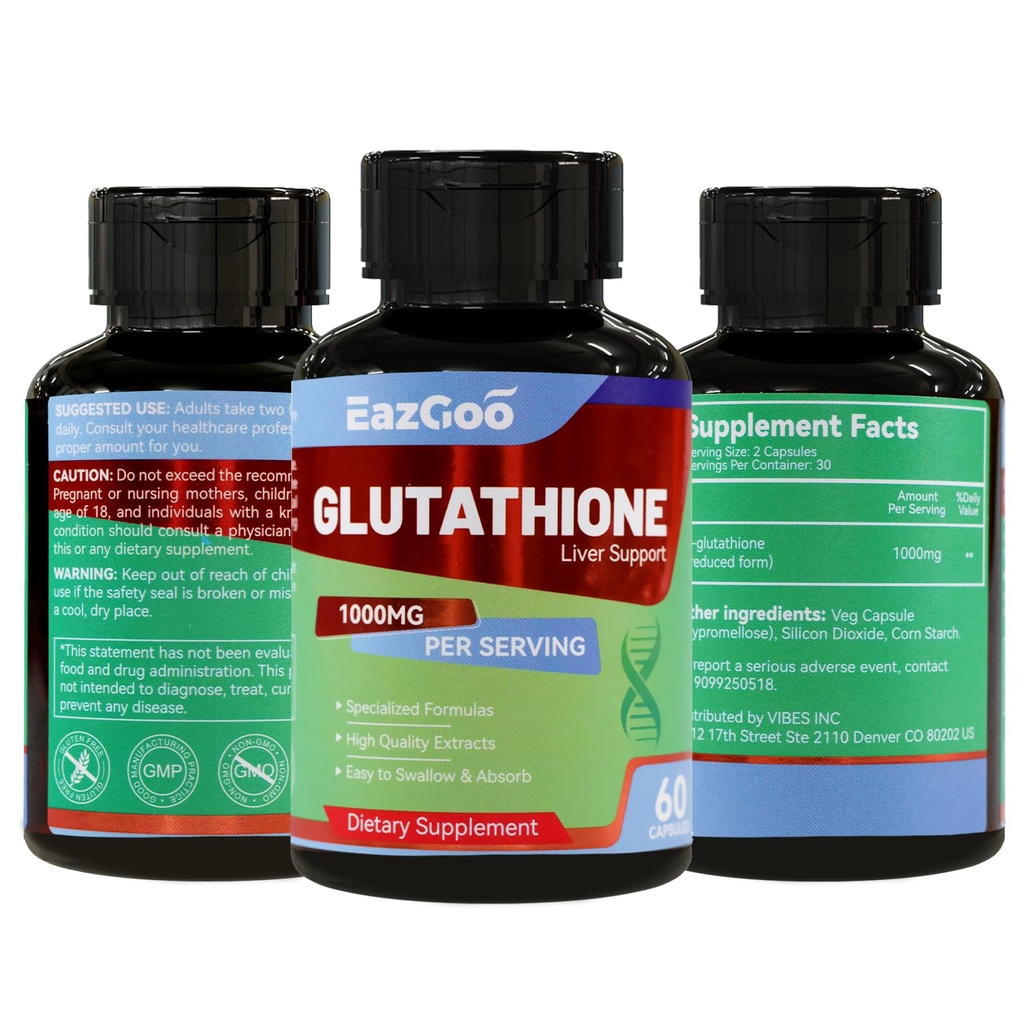 Glutathion-Ergänzung 1000mg Antioxidantien-Ergänzung - Premium Vegan Formel für Immununterstützung, Hautaufhellung & Leberentgiftung - Allergenfrei, Nicht-GVO, Effektiver Wellness-Boost (Paket von 2)