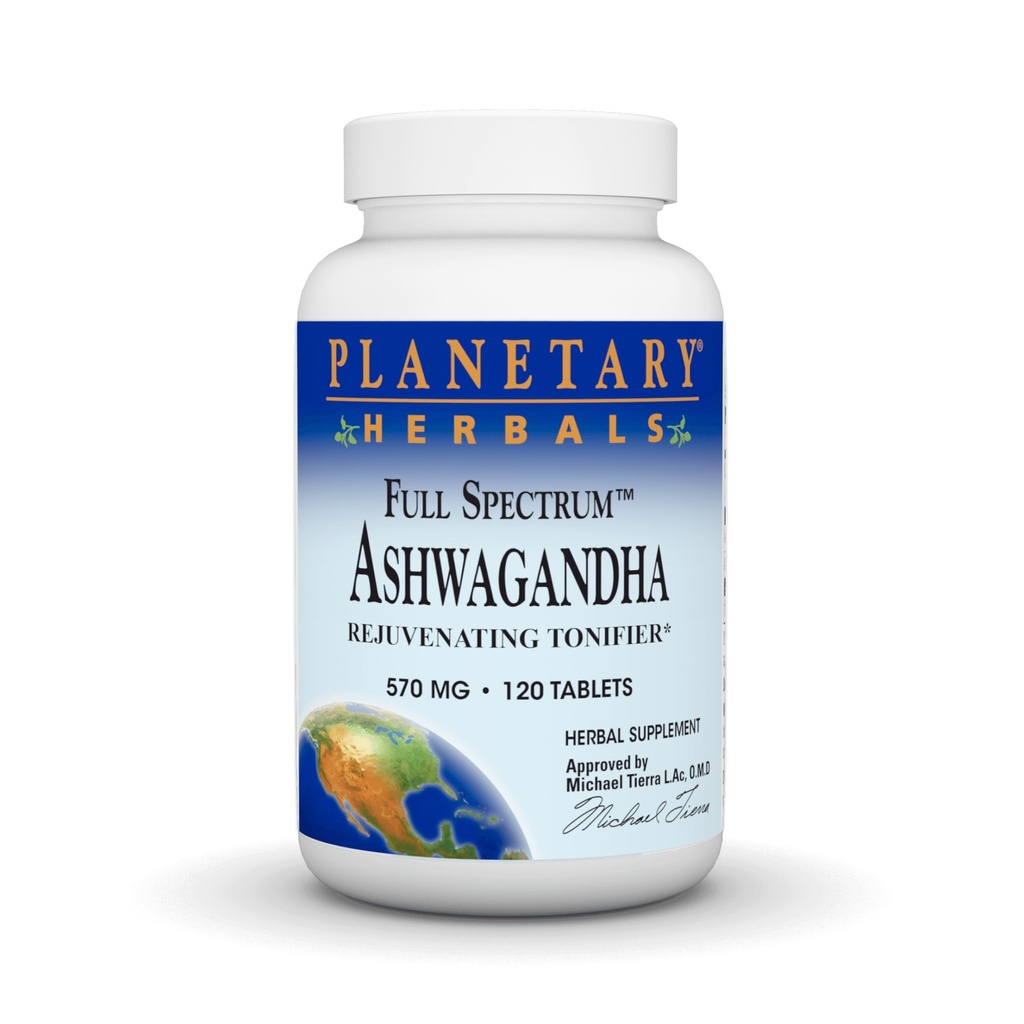 Planetary Kräuter Ashwagandha Full Spectrum 570 mg, Rejuvenating Tonifier,120 Tabletten