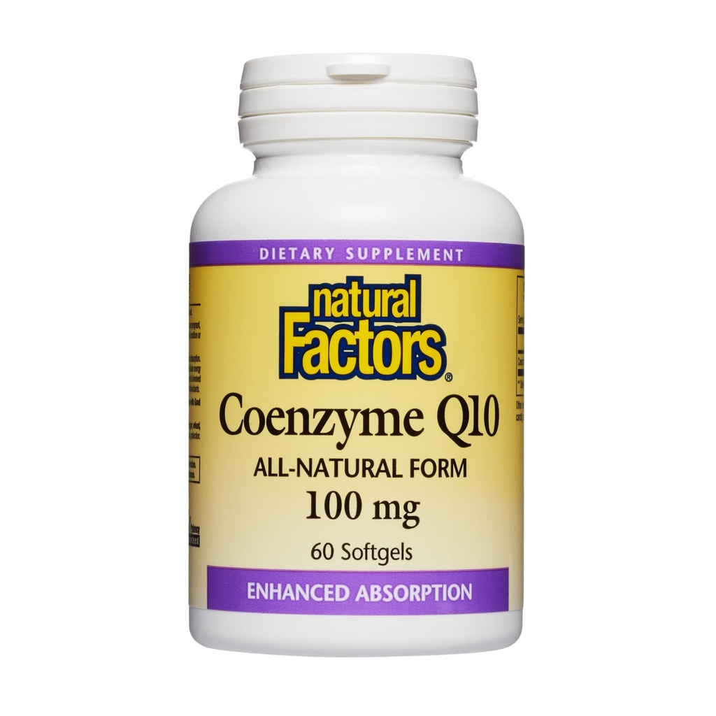 Facteurs naturels Coenzyme Q10 - Supplément de soutien aux antioxydants soutient la production d'énergie cellulaire - Meilleures aides à l'absorption Fonction cardiaque saine - 100 mg, 60 Softgels (60 portions)