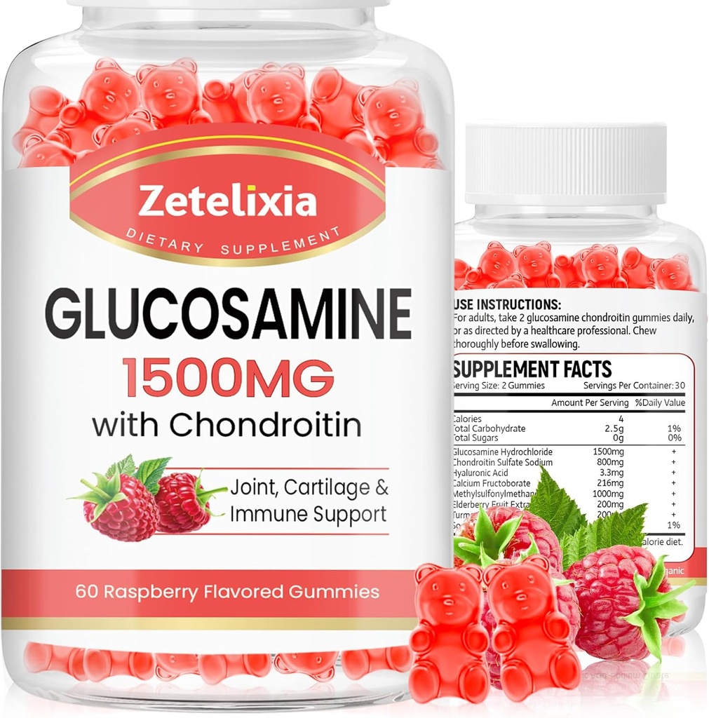 2 Pack Glucosamine Chondroitin Gummis, Glucosamin Chondroitin mit MSM, Elderberry, Turmeric - Joint Support Supplement für Erwachsene, Männer & Frauen, 120 Count