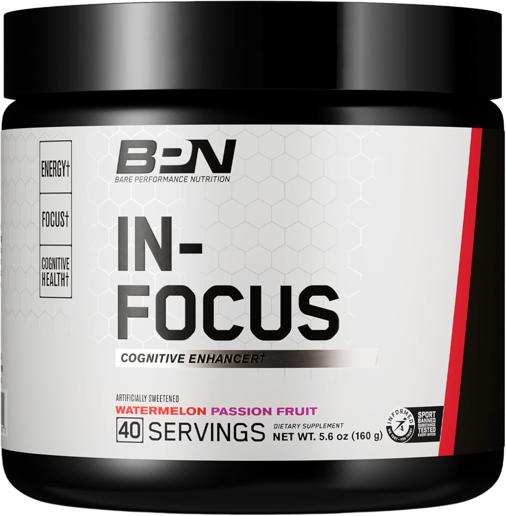 BARE PERFORMANCE NUTRITION, BPN in-Focus Crain Support Supplément, Améliorer Focus & Energy, Alpha GPC, Paston Passionfruit, 40 portions