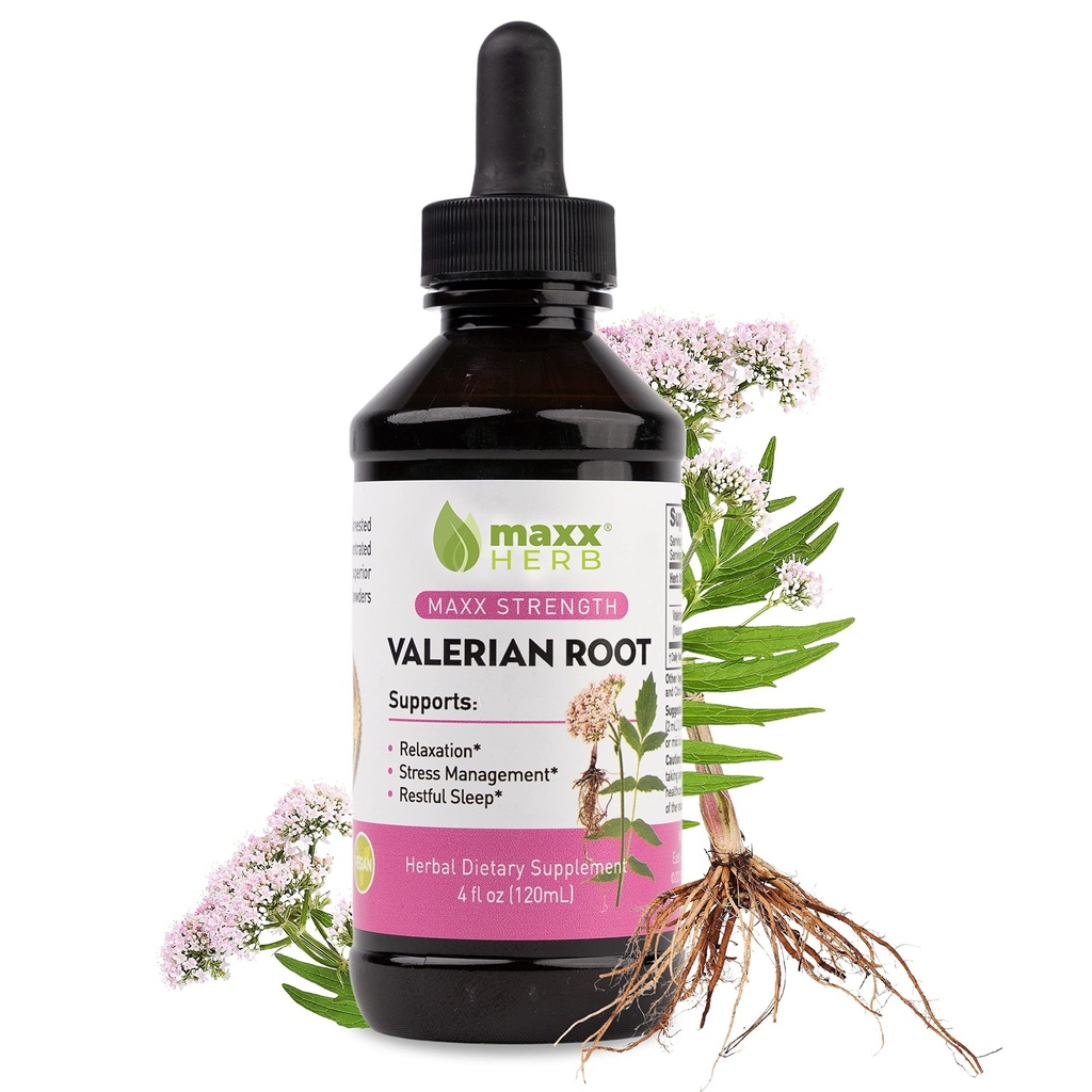 Maxx Herb Valerian Root Extract - Max Strength, Liquid Valerian Root absorbiert besser als Kapseln, für Entspannung und Erholung Schlaf, Alkoholfrei - 4 Oz Bottle (60 Servierungen)