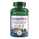 Produits de pureté OmegaBerry Huile de poisson avec vitamine D3 et d'açai biologique - 1250mg Distillé moléculairement Distillé Ultra Pure Omega-3 Huile de poisson, 500mg DHA + 650mg EPA - 60 gels doux - 30 jours d'approvisionnement de