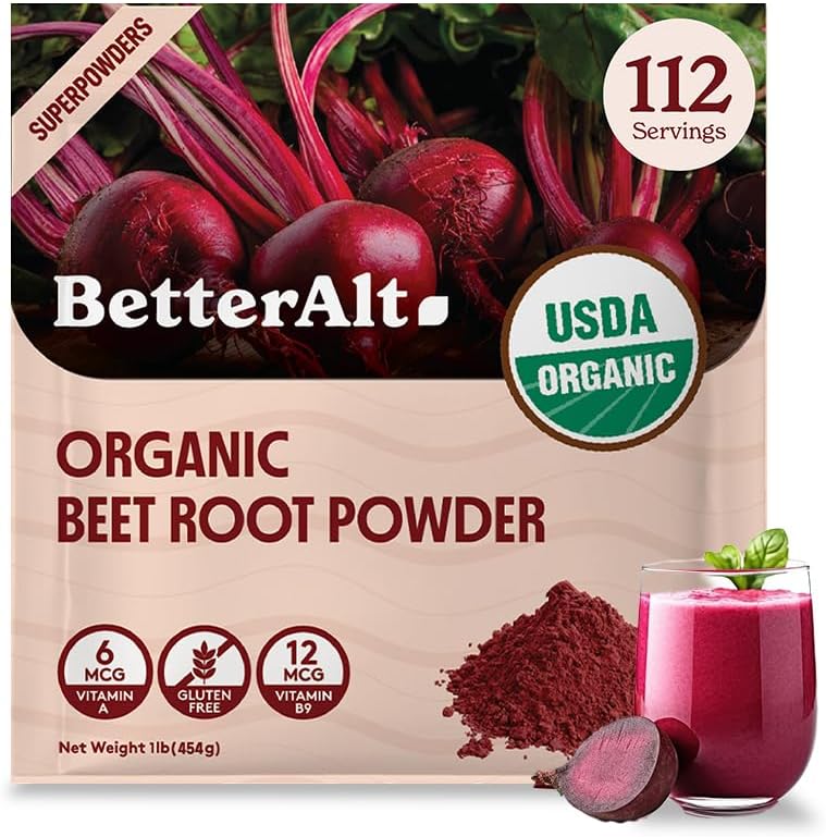 Besser Alt Organic Beet Root Powder, USDA Certified - Nitric Oxide Supplement, Rübensaft Pulver Superfood für gesundes Herz, Beetroot-Ergänzung, Beetroot Powder - 112 Servierungen, 1 lb