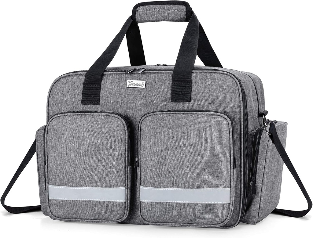 Trunab Medical Bag - Leere Erste Hilfe Tasche für Krankenschwester, Arzt, Sanitäter - Home Care Krankenpflege Tasche mit gepolsterter Schicht für Laptop - Patentiertes Design - Grau