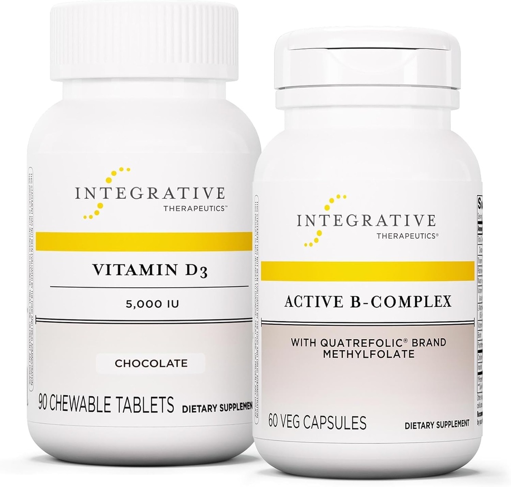 Integrative Therapie Bundle mit aktivem B-Komplex, 60 Kapseln & Vitamin D3 125 mcg, 90 Chewables - Aktives B-Komplex zur Unterstützung von Energiemetabolismus* - Vitamin D3 zur Unterstützung von Knochengesundheit*