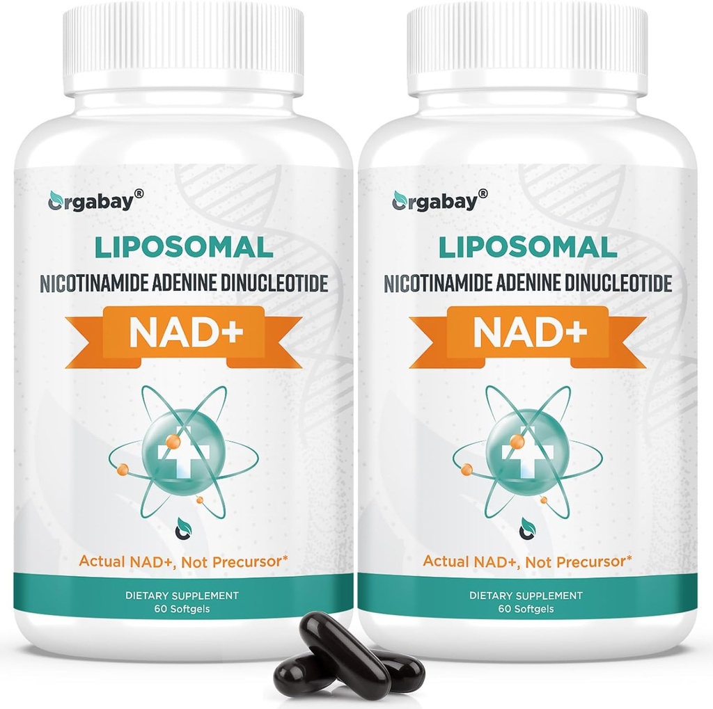 Orgabay NAD liposomique + Supplément 500 mg, Absorption élevée, Boost NAD+ avec TMG 250 mg, Réel NAD Plus plus plus efficace que le riboside de Nicotinamide, Soutien énergie cellulaire, Vieillissement en santé