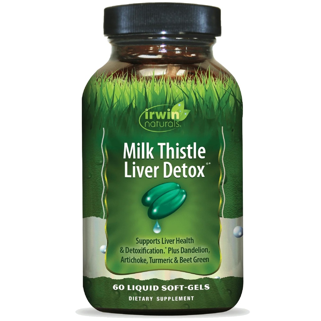 Irwin Naturals Milk Thistle Liver Detox - 60 Liquid Soft-Gels, unterstützt Liver Health mit Dandelion, Artichoke, Turmeric & Green Beet Root - 30 Total Servings