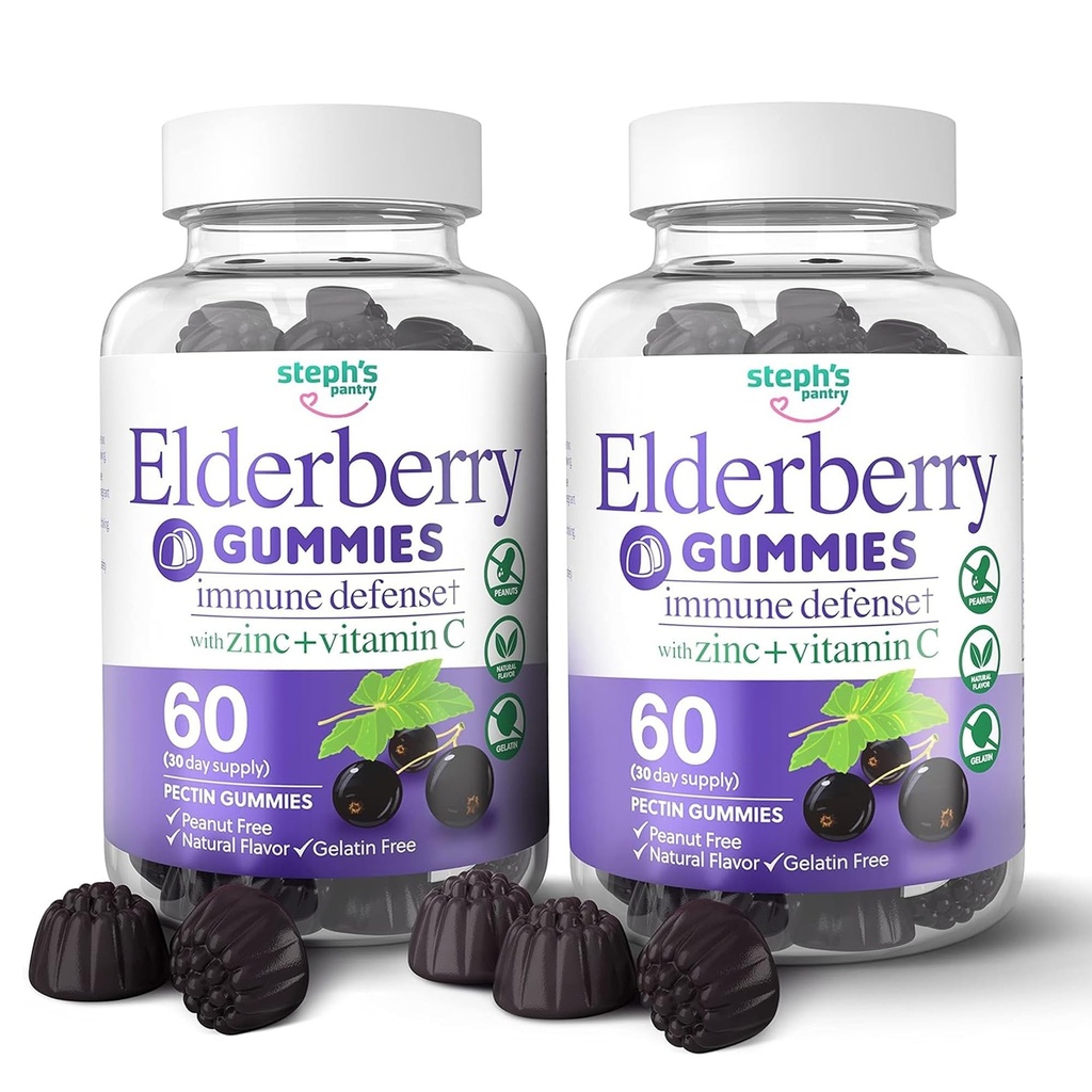 Gummées de baies aînées avec vitamine C et zinc - Immune Booster Gummées de baie aînée pour adultes et enfants - Vegan Natural Ingredients Multivitamines de défense avec support antioxydant (120 Gummées)