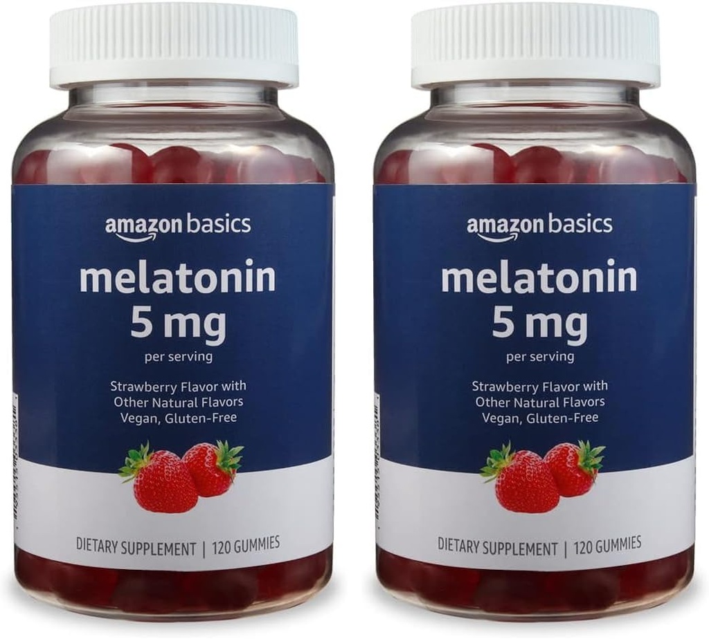 Bases Melatonine 5mg, 120 Gommies (2 par portion), Fraise (précédemment Solimo) (paquet de 2)