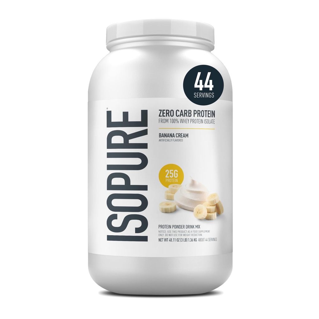 Isopure Zero Carb 100% reine Whey Isolate Protein Pulver, Lactosefrei, Glutenfrei, Mit Vitaminen, Banana Cream, 25g Protein pro Servierung, 3 Lbs, 44 Servierungen (Verpackung Mai Vary)