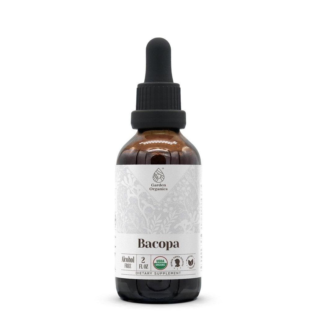 Bacopa USDA Organic.. Extrait sans alcool, gouttes de plantes biologiques, supplément, relaxation, effet cognitif positif.