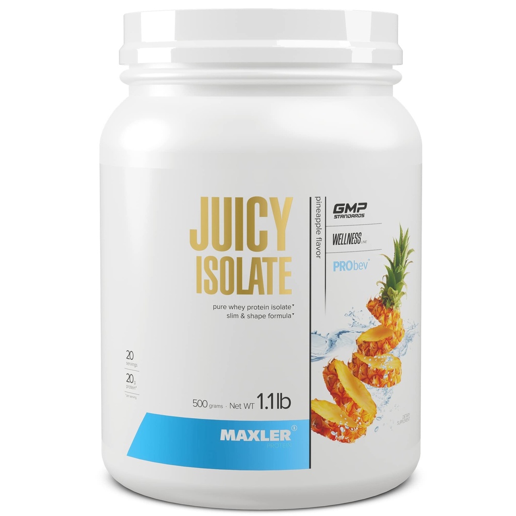 Maxler Juicy Isolate Protein Pulver - Klare Whey Isolate - Low Lactose, fettfrei, Sugar Free Muscle Recovery Drink für Pre & Post Workout - 90% Protein per Servieren - Ananas 1.1lb (20 Servierungen)