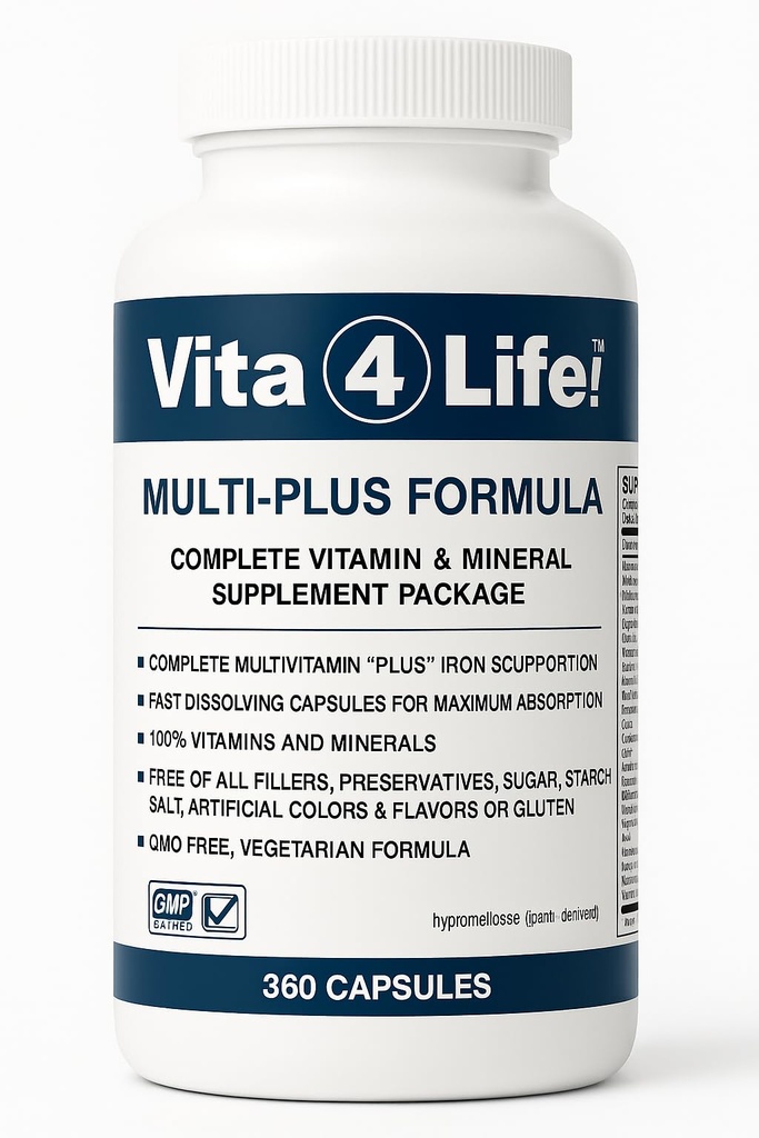 Vita4Life!® Bariatric Multivitamines Multi-Plus Formel | 483% Iron Support | 360 Fast-Absorbierende Kapseln | Complete Vitamin B Complex for Gastric Bypass & Sleeve Patienten | Made in USA