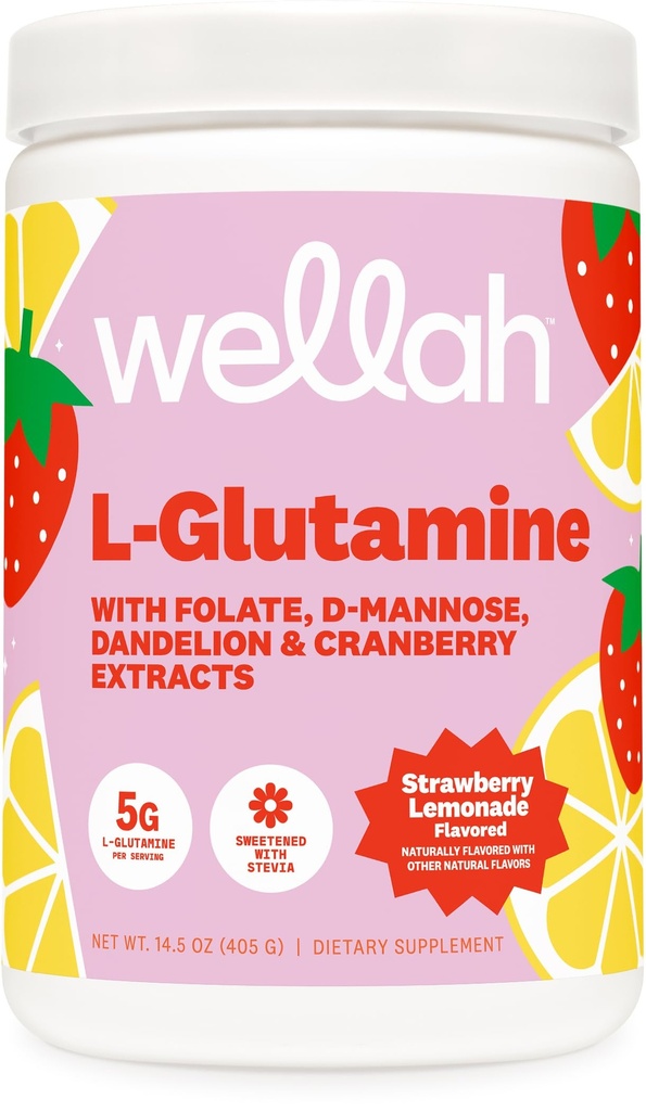 Wellah L-Glutamine Erdbeere Lemonade Flavored (50 Servierungen) - 5g L-Glutamin Per Servieren, mit Stevia gesüßt