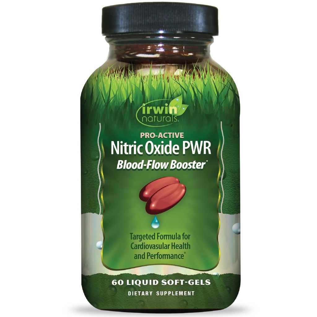 Irwin Naturals Pro-Active Nitric Oxide PWR - 60 Liquid Soft-Gels - Blut-Flow Booster mit L-Citrulline, Beet Root & Red Spinach