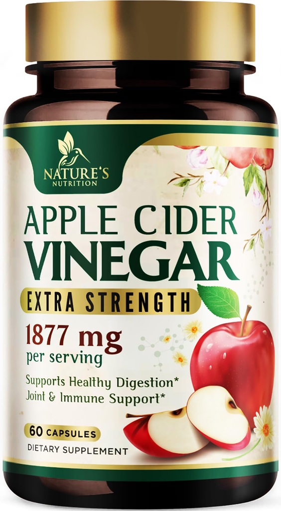 Apfelessig Kapseln 1877mg - Extra Strength Detox & Cleanse mit Vitamin D & Zink - Premium ACV Pillen mit Joint Natural Digestion & Immune Support - Vegetarische Ergänzung - 60 Kapseln