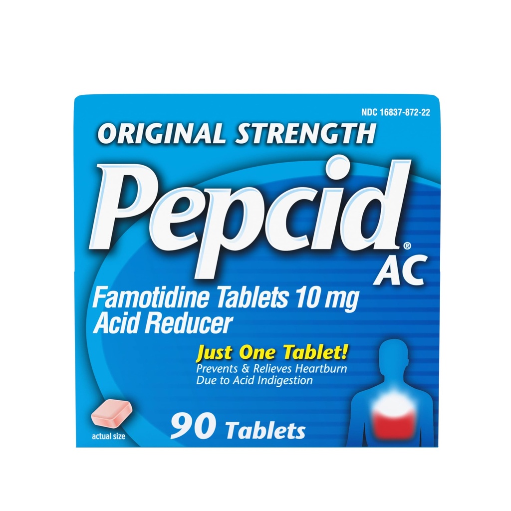 Pepcid AC Original Strength Heartburn Relief Tabletten, OTC Medizin verhindert und entlastet Sodbrennen durch Säure Verdauung & Sour Stomach, 10mg Famotidinsäure Reducer, Fast-Acting, 90 ct