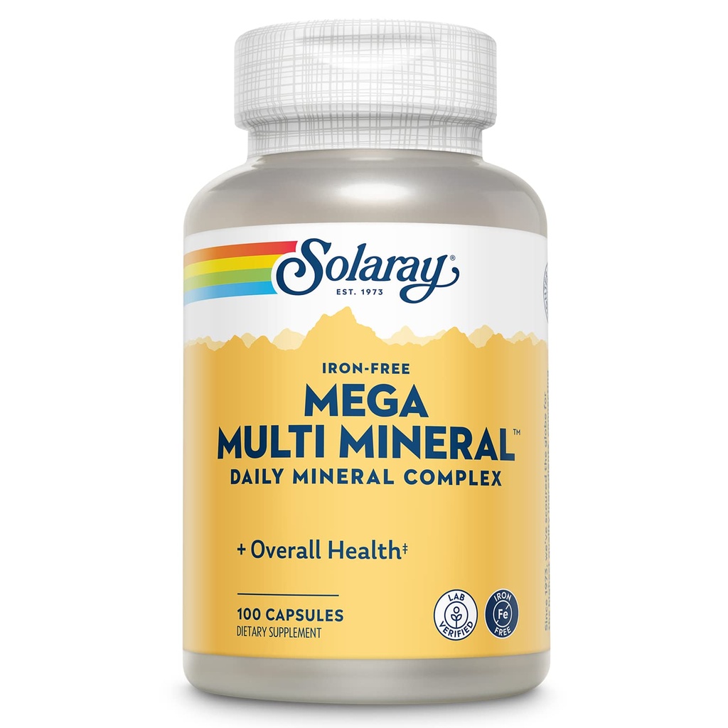 SOLARAY Mega Multi Mineral, Eisenfrei - Tägliche Mineralergänzung w/Trace Minerals, Elektrolyte, Calcium, Magnesium, Zink, Selen, Boron - Zelluläre Energie, Immununterstützung, 60-Tage-Garantie, 25 Serv