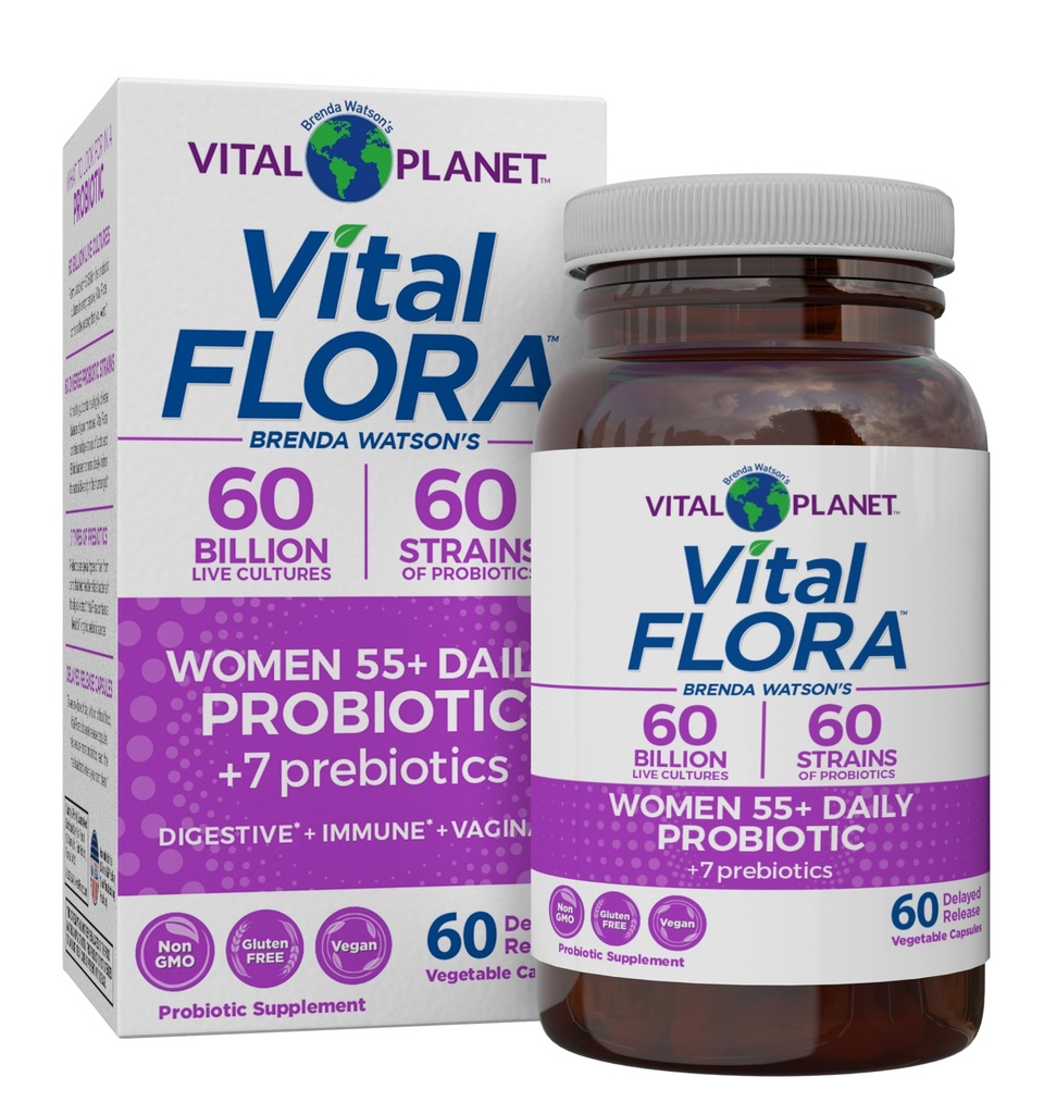 Vital Planet - Vital Flora Women Plus de 55 Probiotiques quotidiens, 60 Million CFU, différentes souches, prébiotiques organiques, soutien vaginal et immunitaire, probiotiques pour la santé digestive pour les femmes 60 Capsules